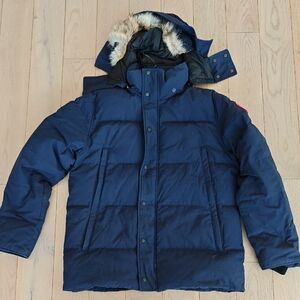 Canada Goose Navy Puffer Jacket with Fur Hood